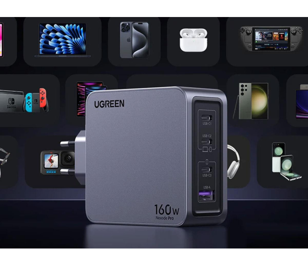 UGREEN Ładowarka sieciowa Nexode Pro 160W GaN USB + 3x USB-C szara - 1488951 - zdjęcie 4